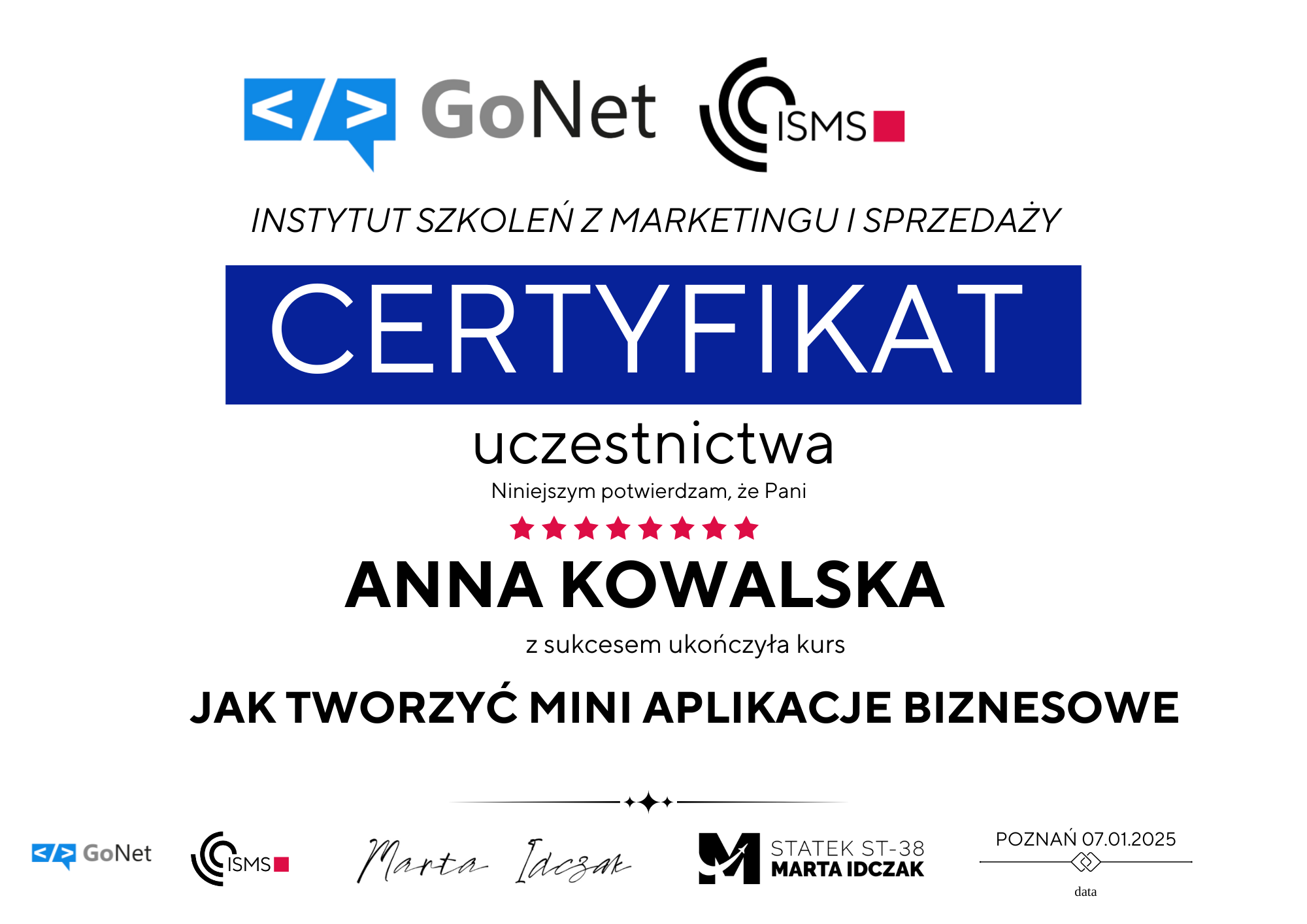 Certyfikat Uczestnictwa