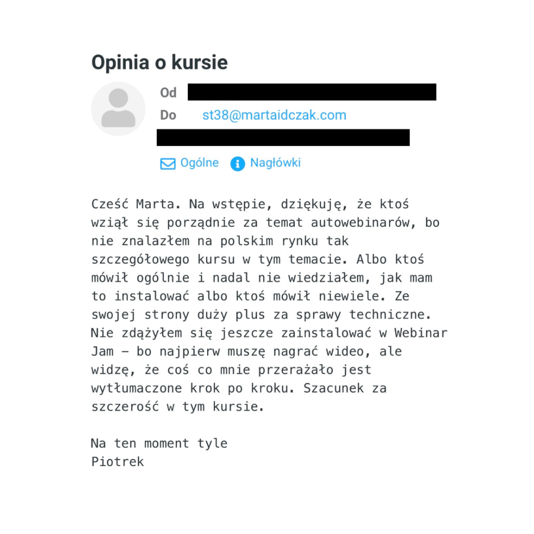 Opinia Piotra o kursie Dochodowy Autowebinar